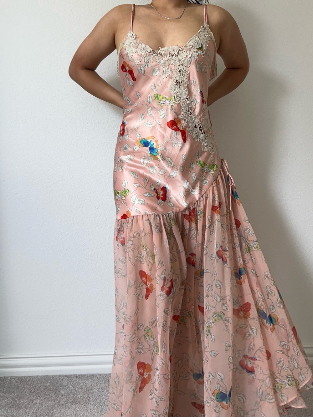 Victoria's Secret Gold Label Pink Floral Satin & Lace Slip Dress